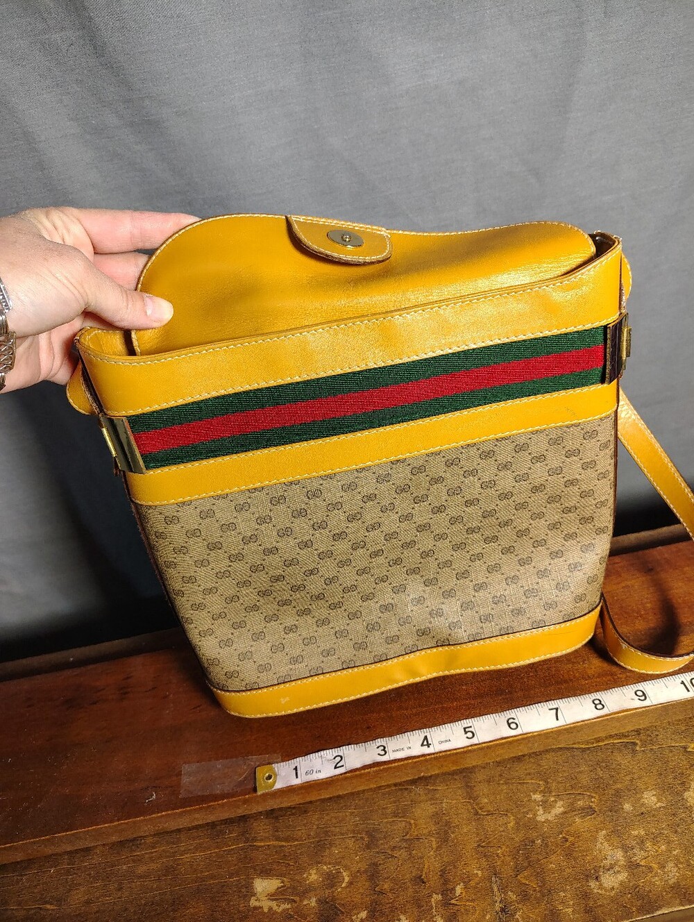 Gucci Yellow Leather and GG Canvas Crossbody Bag - Picture 10 of 13
